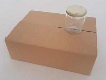 Karton Honiggläser mit Metalldeckel, 12 Gläser à 250 g.